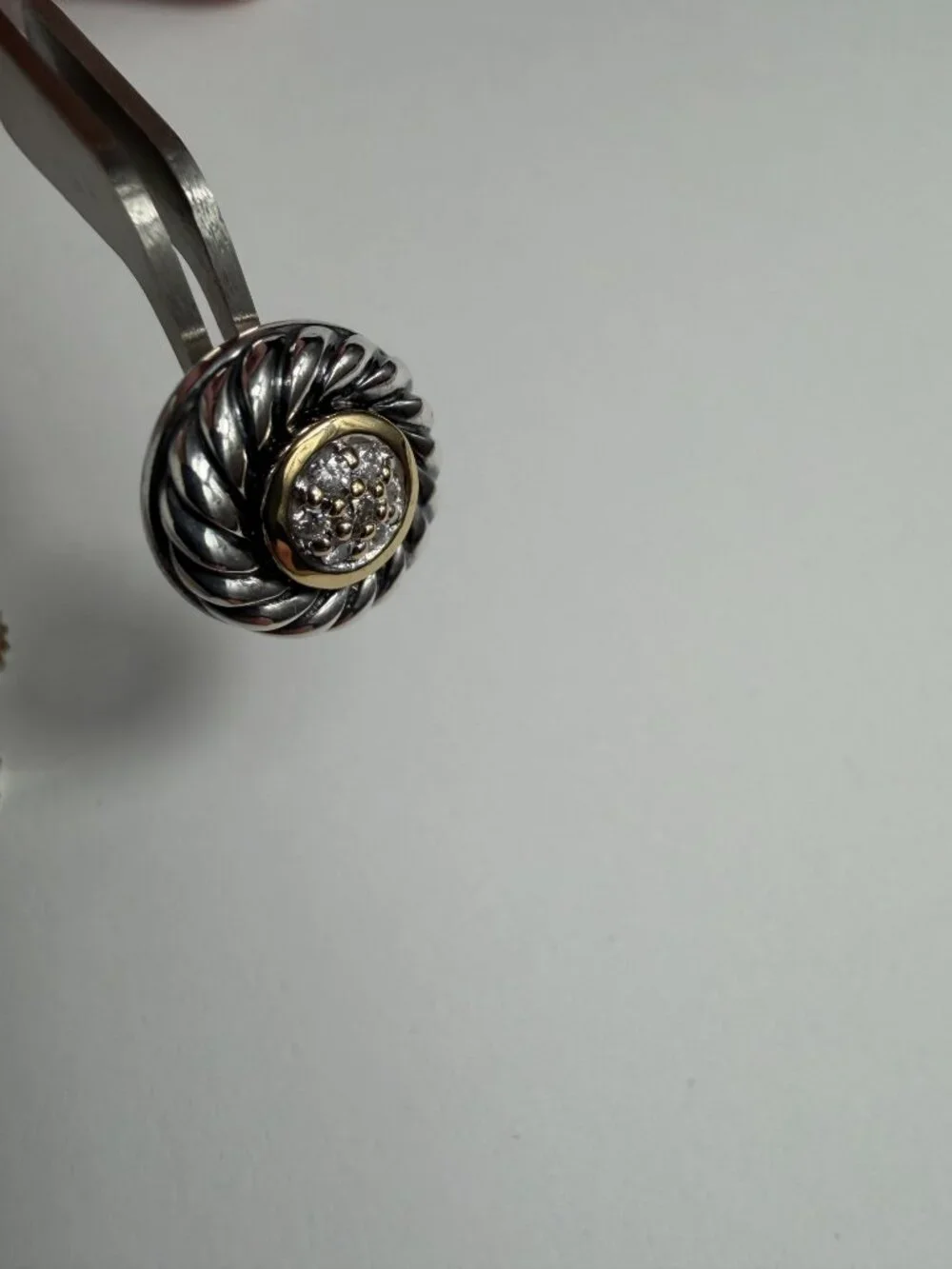 David Yurman Cable Cookie Diamond 18K Gold Sterling Silver Stud Earrings